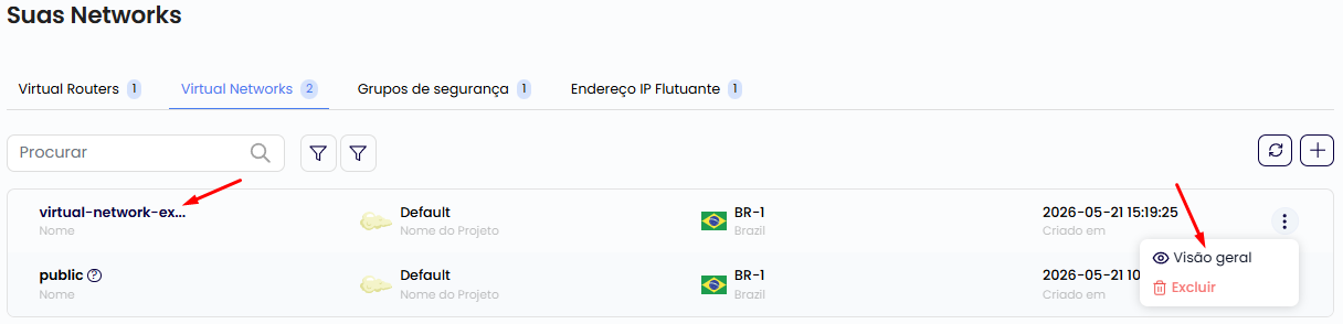 Acessando visão geral da rede