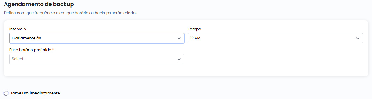 Configuração de agendamento de backup