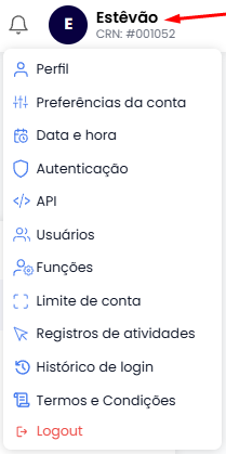 Menu de perfil — barra de ferramentas