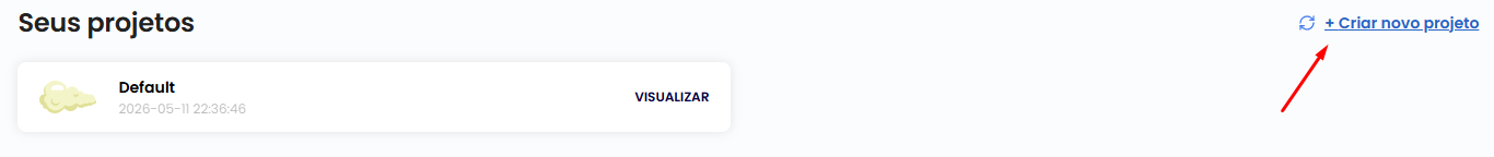 Lista de projetos com botão criar