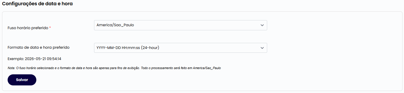 Configurações de data e hora