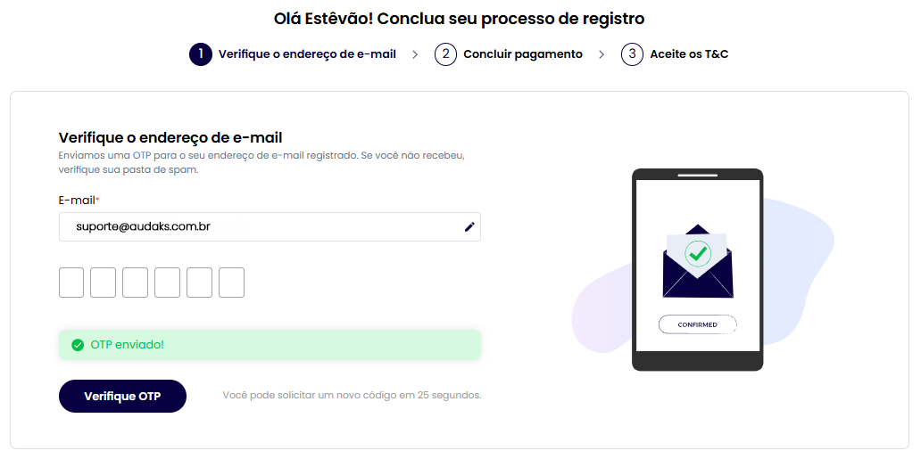 Verificação de e-mail com OTP