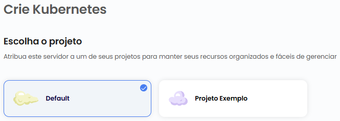 Wizard de criação do cluster Kubernetes