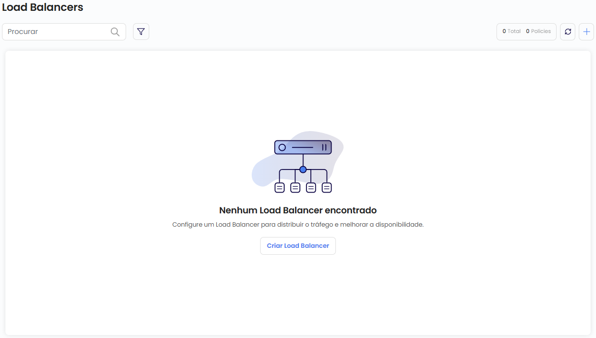 Dashboard Load Balancers — estado vazio