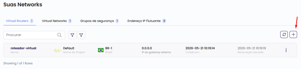 Dashboard de Networks — abas e listagem