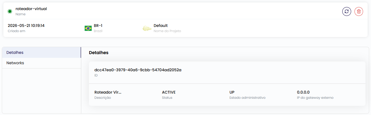 Detalhes do Virtual Router