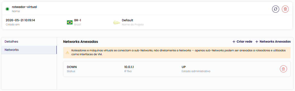 Virtual Router com rede anexada