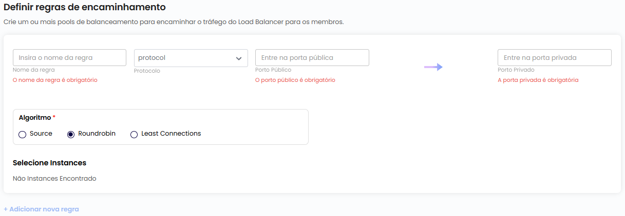 Definição de regras de encaminhamento