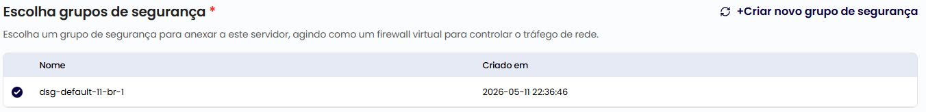 Grupos de segurança da instância