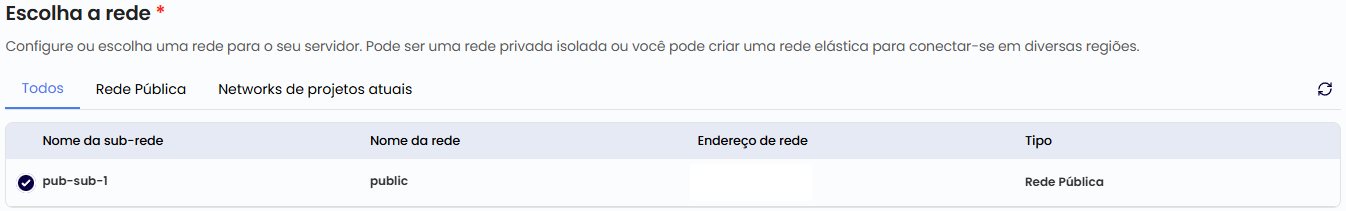 Configuração de rede da instância