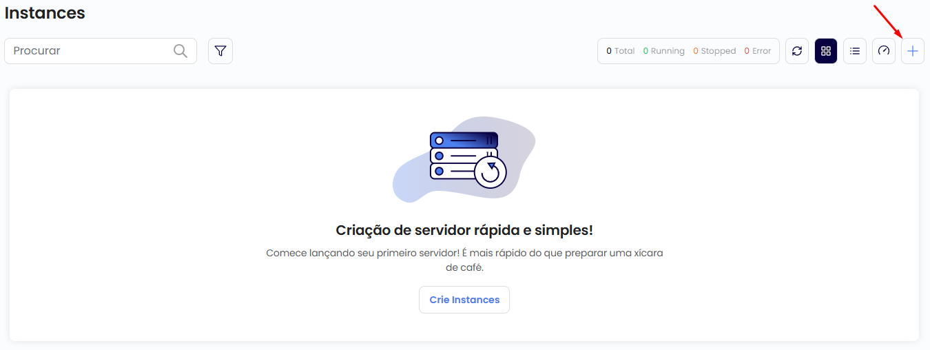 Lista de Instâncias do Audaks Cloud com botão de criação