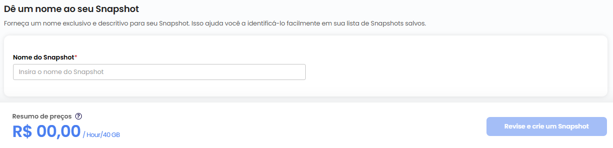 Campo de nome e botão de criação