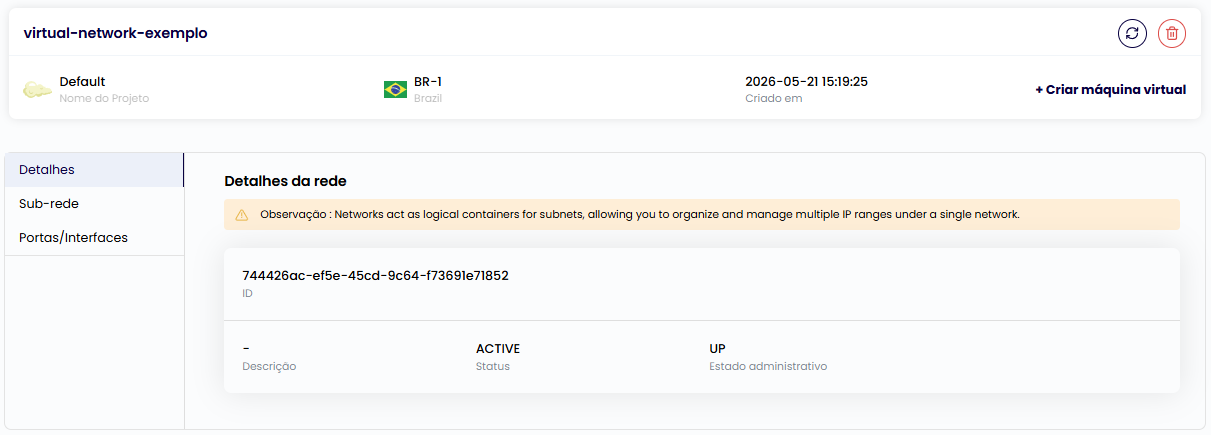 Detalhes da Virtual Network