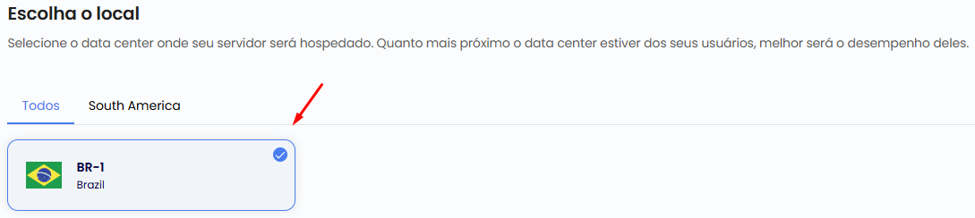 Selecionar região de hospedagem da instância