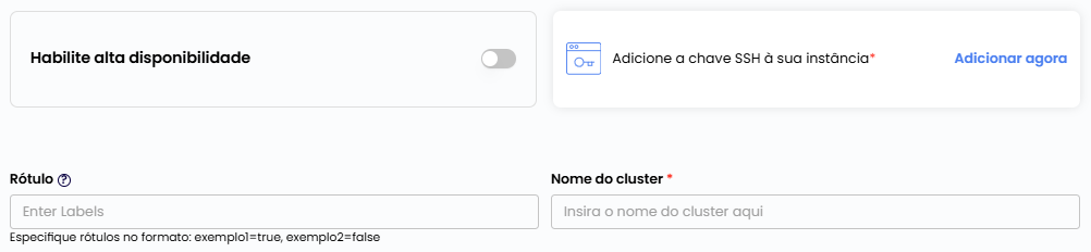 Opções finais do cluster