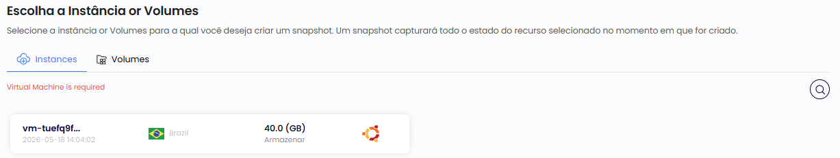 Seleção da instância para o snapshot