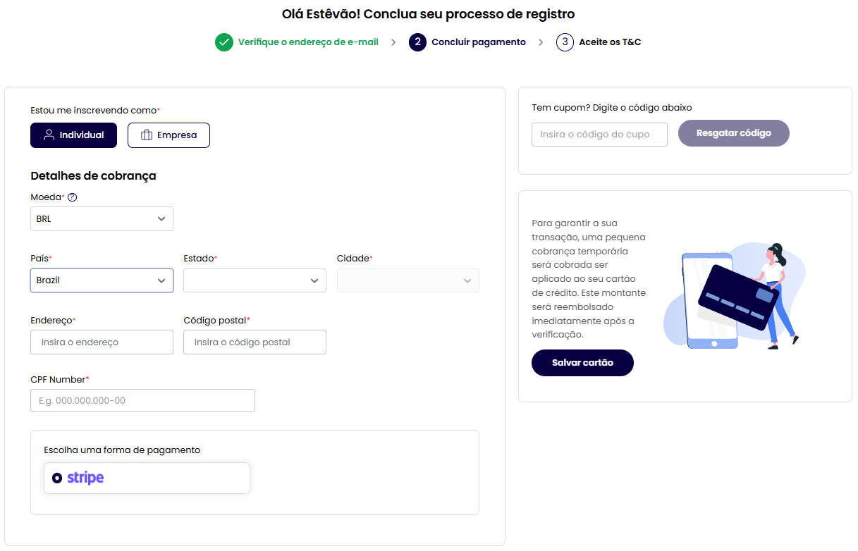 Formulário de cobrança — Conta Individual