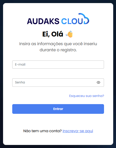 Tela de login do Audaks Cloud